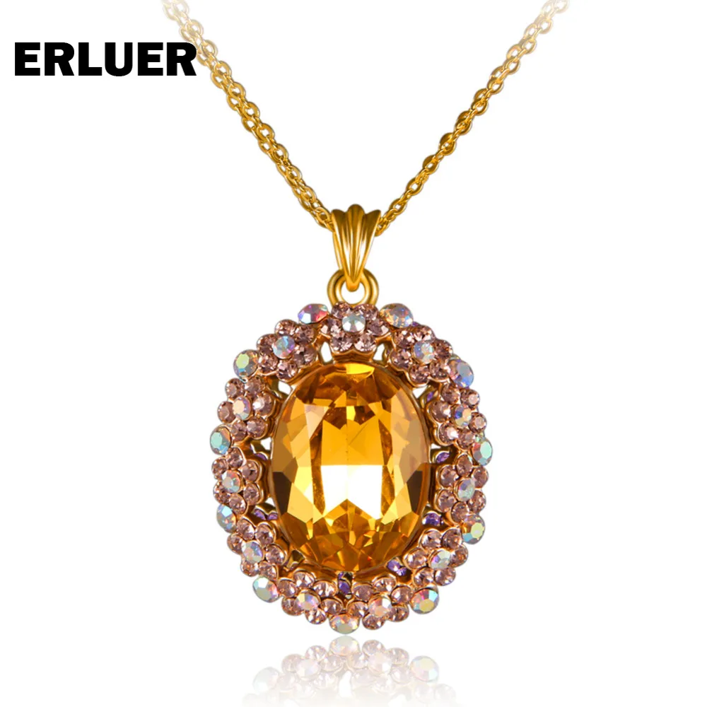 ERLUER ожерелья и подвески австрийский хрусталь Золотой Цвет модная Длинная