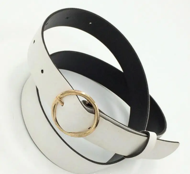 Style 2 WhiteGold Женский кожаный ремень, новые круглые пряжки, ремни для женщин, для досуга, джинсы, дикие, без шпильки, металлическая пряжка, женский ремень - Цвет: Style 2 WhiteGold