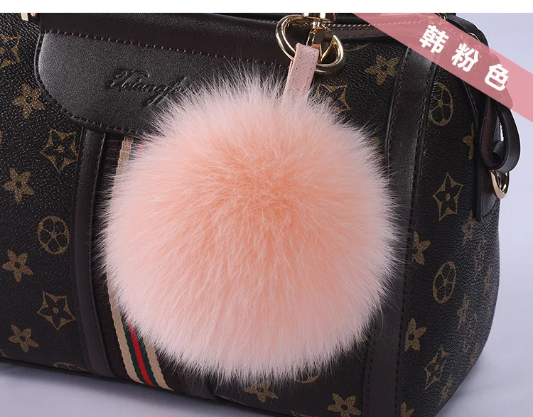 pink Большой брелок с помпоном из меха лисы с металлическим брелоком золотого и серебряного цвета для женщин, брелок для автомобиля, подвеска, украшения - Цвет: pink