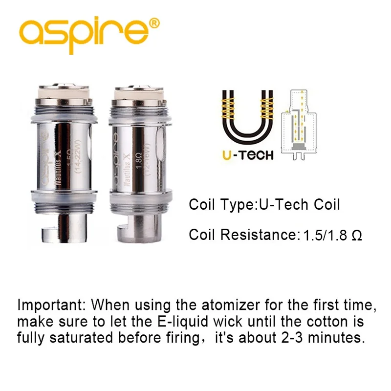 Сменные катушки для электронных сигарет Aspire Nautilus X U Tech 5 шт. 1 ом1 8 Ом подходят