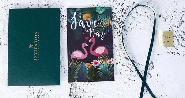 100pcs Invitation 100 шт свадебные приглашения декоративный, с рисунком Фламинго карманные поздравительные карты с конвертом индивидуальные вечерние с лентой и биркой подарочная коробка - Цвет: 100pcs Invitation