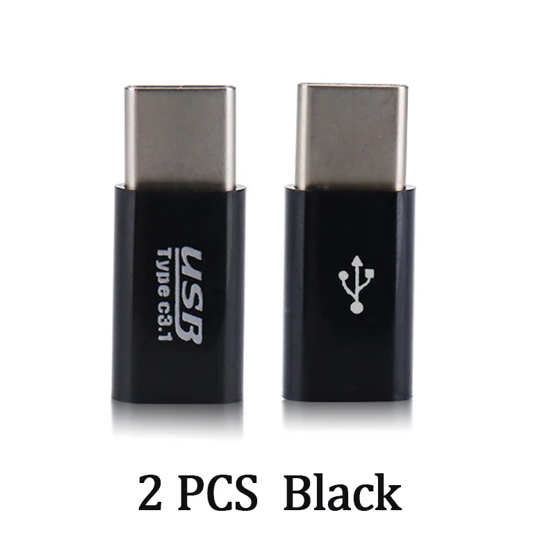 2 шт. адаптер типа C для Xiaomi Mi8 A1 Oneplus samsung S8 Plus S9 Note8 huawei Honor Micro USB разъем для USB C адаптер type-C - Цвет: 2 PCS Black