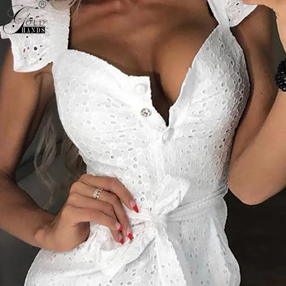 Женское платье с вышивкой золотыми руками белое элегантное ажурное на пуговицах