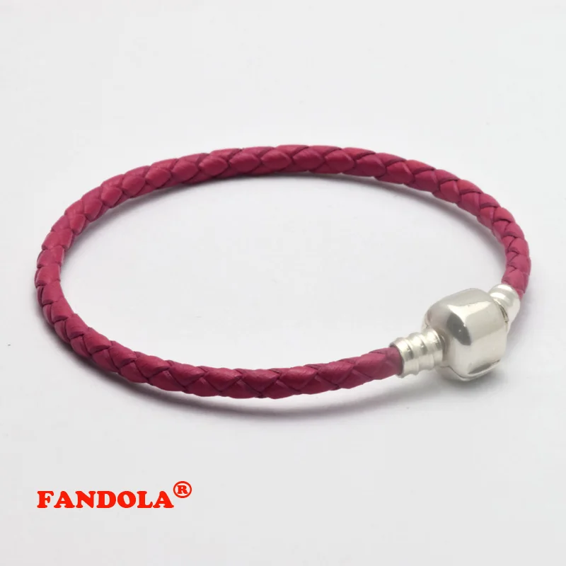 

Rose Pink Leather Bracelets 925 Sterling Silver Jewelry Free Shipping