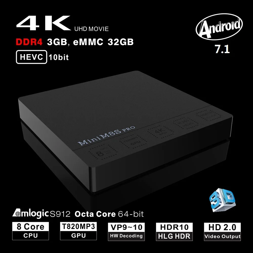 VONTAR мини M8S PRO C DDR3 2 ГБ 16 Smart Android 7 1 ТВ Box Amlogic S912 Octa Core 4/5 г Wi Fi H.265 Декодер каналов