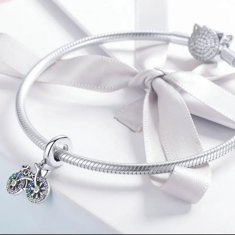 MYBEBOA 925 Sterling Silver Crystal Bike Bicycle Shape Pendant Charms fit Original European Bracelet DIY Beads Jewelry | Украшения и