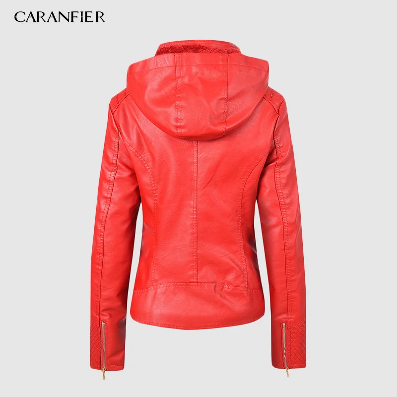 CARANFIER куртка из искусственной кожи женские толстовки зима осень мотоциклетная куртка бренд плюс бархат искусственная кожа куртки S-XL