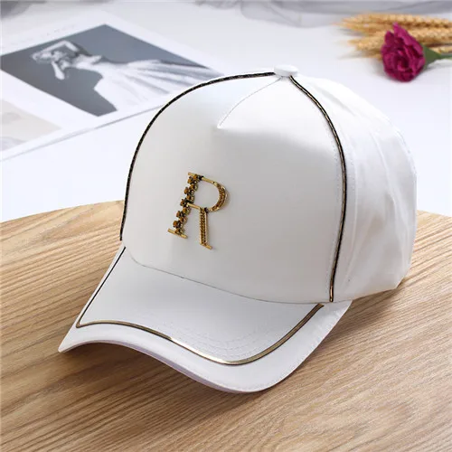 Белый 01906-jiejia Silk fabrics Metal R Letter VISORS cap men women baseball hat - Цвет: Белый