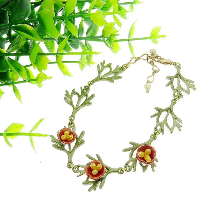 Производство винтажных украшений натуральный жемчуг опийный мак цветок зеленый