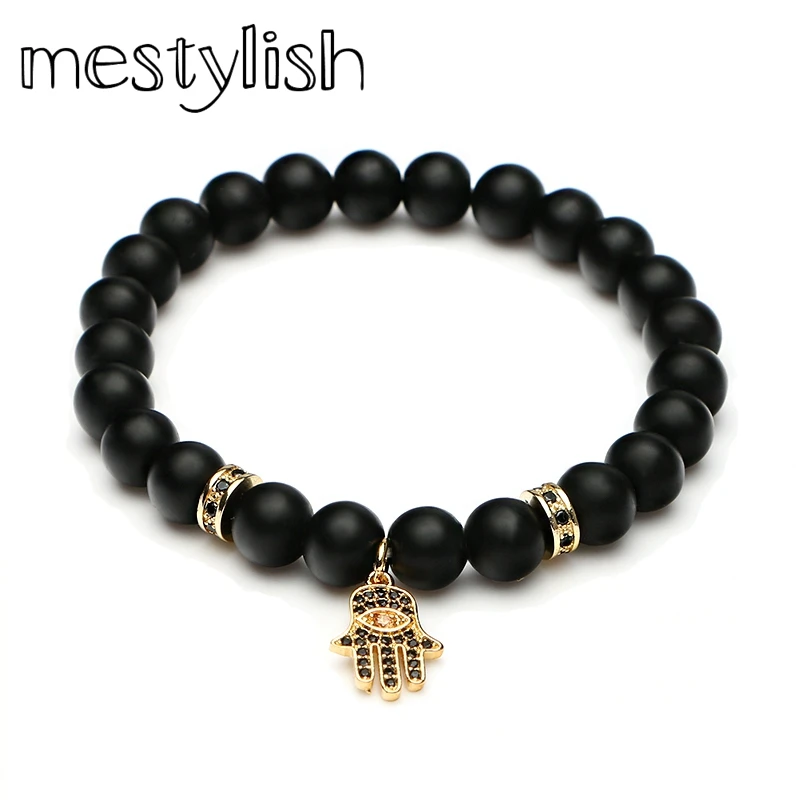 

Mestylish Latest Fashion Hamsa Hand Charm Bracelet Frosted Nature Stone Bead Bracelet Fit Men Women Gift Especially Lovers