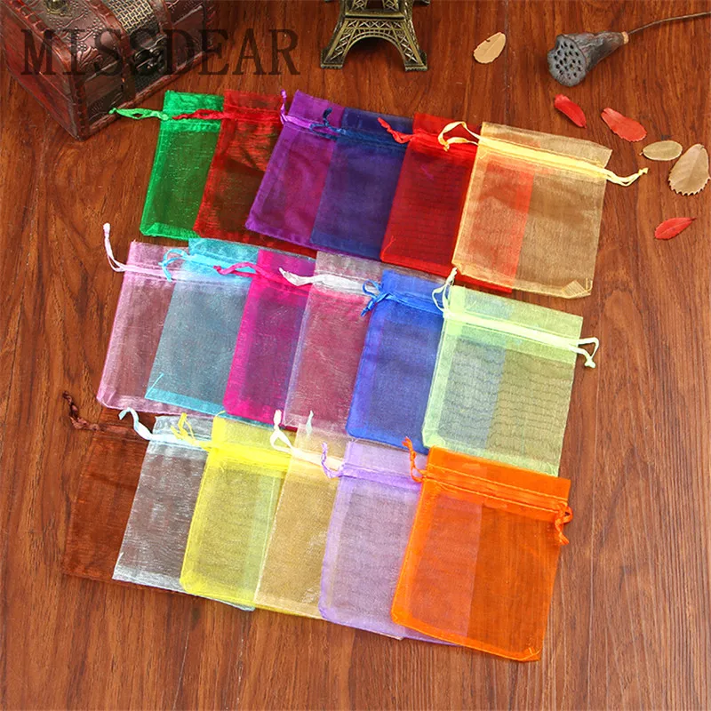 50pcs/lot 7x9 9x12 10x15 13x18cm Small Organza Bag Wedding Decoration Charms Jewelry Packaging Bags Drawstring Gift Pouches | Украшения и