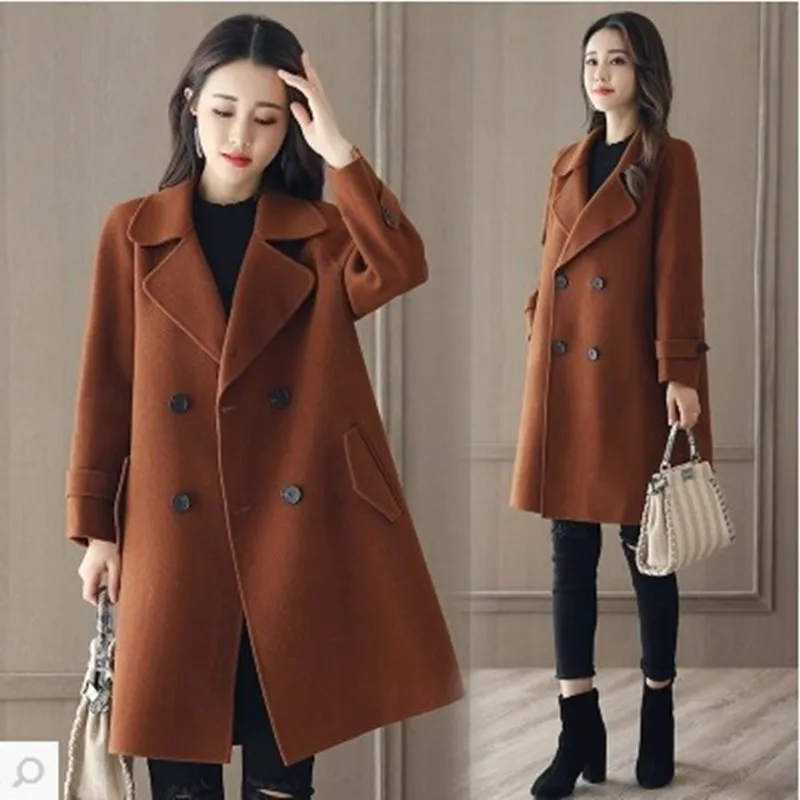 

Cloth coat female in long loose thickening temperament show thin coat of new fund of 2019 autumn winters woolen cloth coat