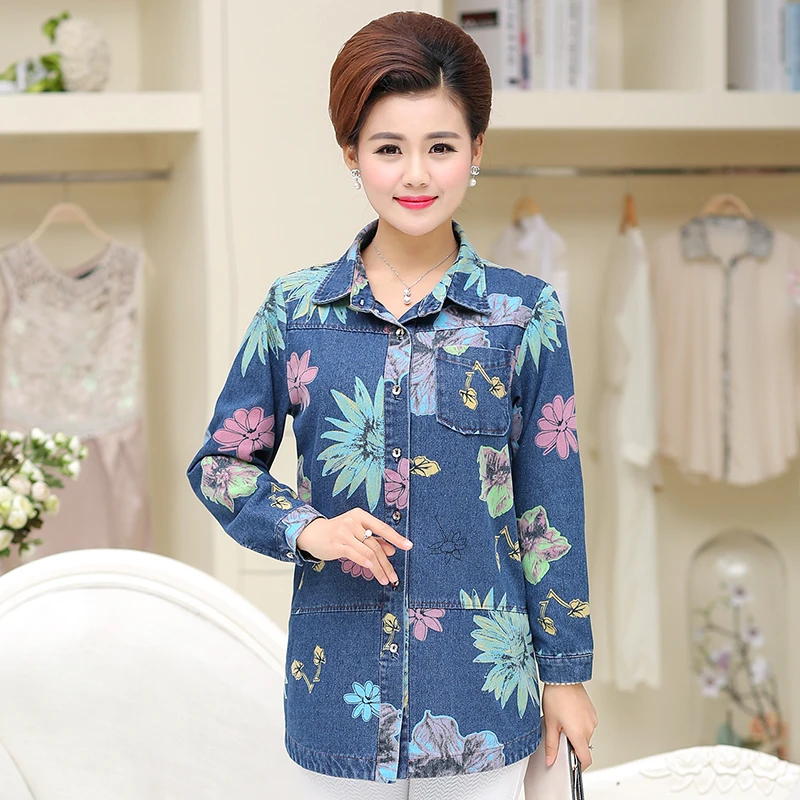 Женская джинсовая куртка с длинным рукавом и принтом больших размеров весна 2020 |