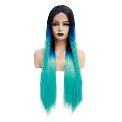 Ombre Teal V'NICE прямые волосы Омбре синтетический парик фронта шнурка для женщин 150% плотность термостойкие длинные 20-26 дюймов Безглютеновые вечерние парики - Цвет: Ombre Teal