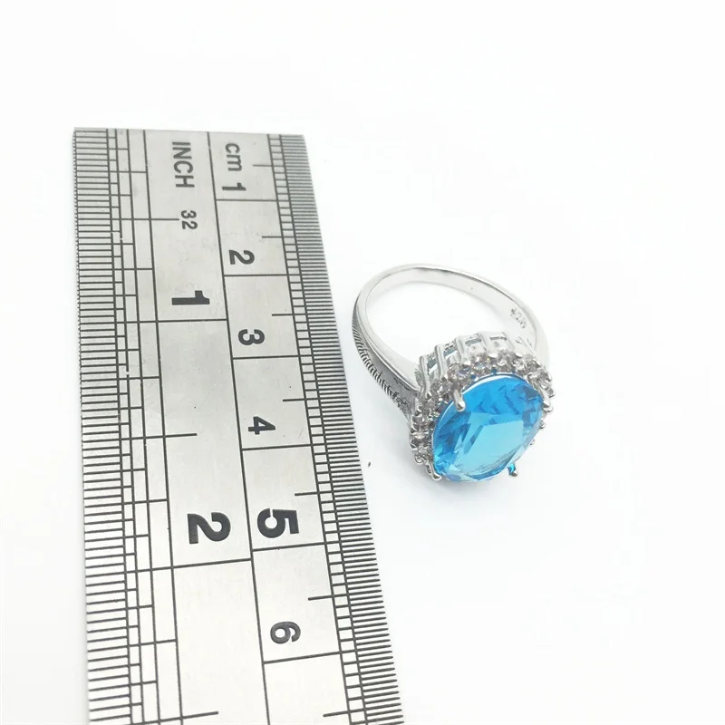 Морской синий цвет белый циркон Ювелирные наборы 925 серебряные