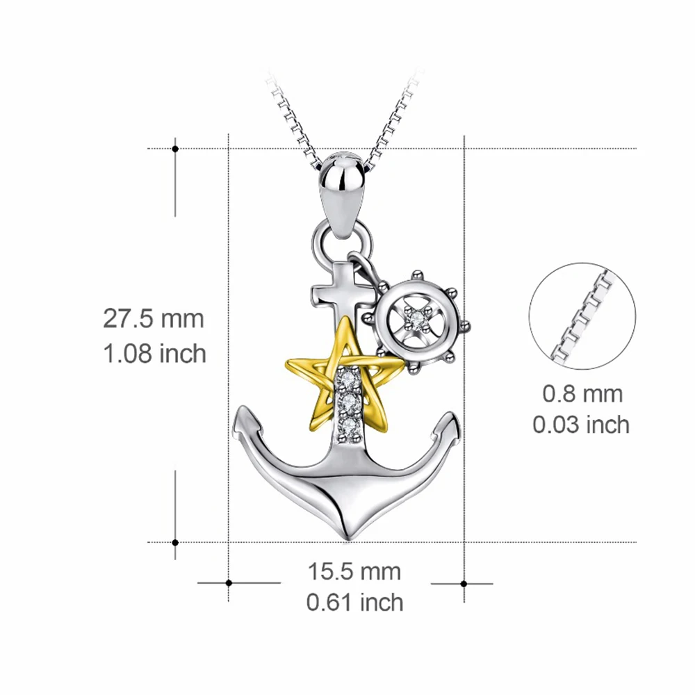 Ожерелье из стерлингового серебра 925 пробы с якорем подвеска ожерелье золотыми