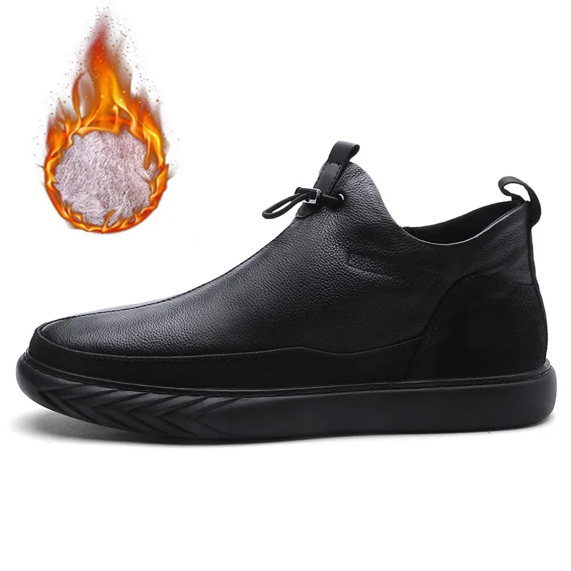 Fur black 7217-80 Новинка года; модная мужская обувь; уличные мужские Прогулочные кроссовки; Черная мужская повседневная обувь; мужские кожаные туфли на плоской подошве; chaussure homme - Цвет: Fur black 7217-80