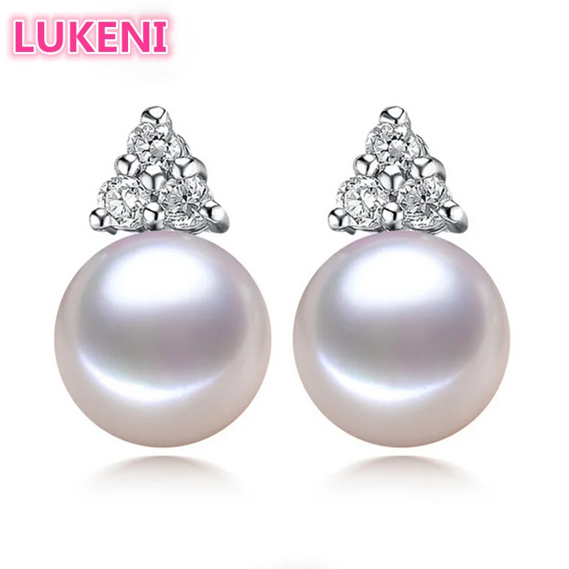 

Luxury Zircon Wedding Pearl Earrings for women S925 Sterling Silver 8-9mm perfect natural Pearl Earrings Free shipping