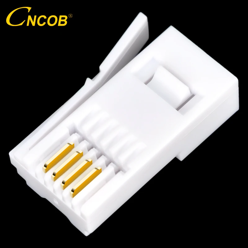 

CNCOB 6P4C British crystal head, telephone line connector RJ11 modular plug Cat3 4-pin connector, bending resistant shrapnel