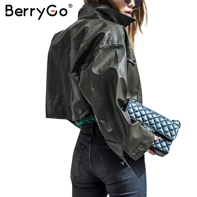 BerryGo зеленая Базовая куртка с карманами модная Осенняя Женская из искусственной