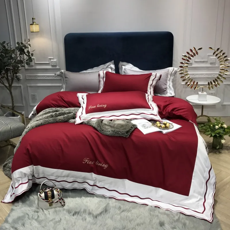 3 Серое, розовое, красное постельное белье, набор постельного белья queen King size, набор постельного белья из хлопка с вышивкой, набор постельного белья с пододеяльником - Цвет: 3