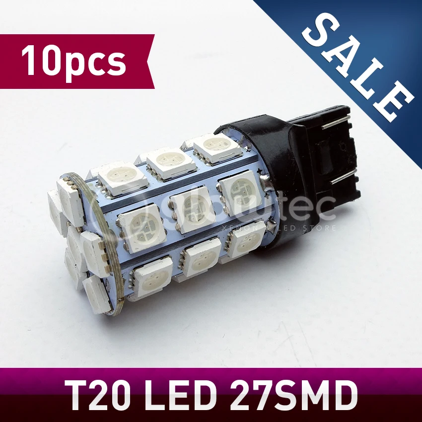 10 шт. T20 красный 27SMD 5050 Светодиодная Автомобильная Тормозная задняя Красная Лампа