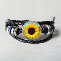 sunflower black leather bracelet sun flower bracelet when hand ornaments round glass bracelet friends gift