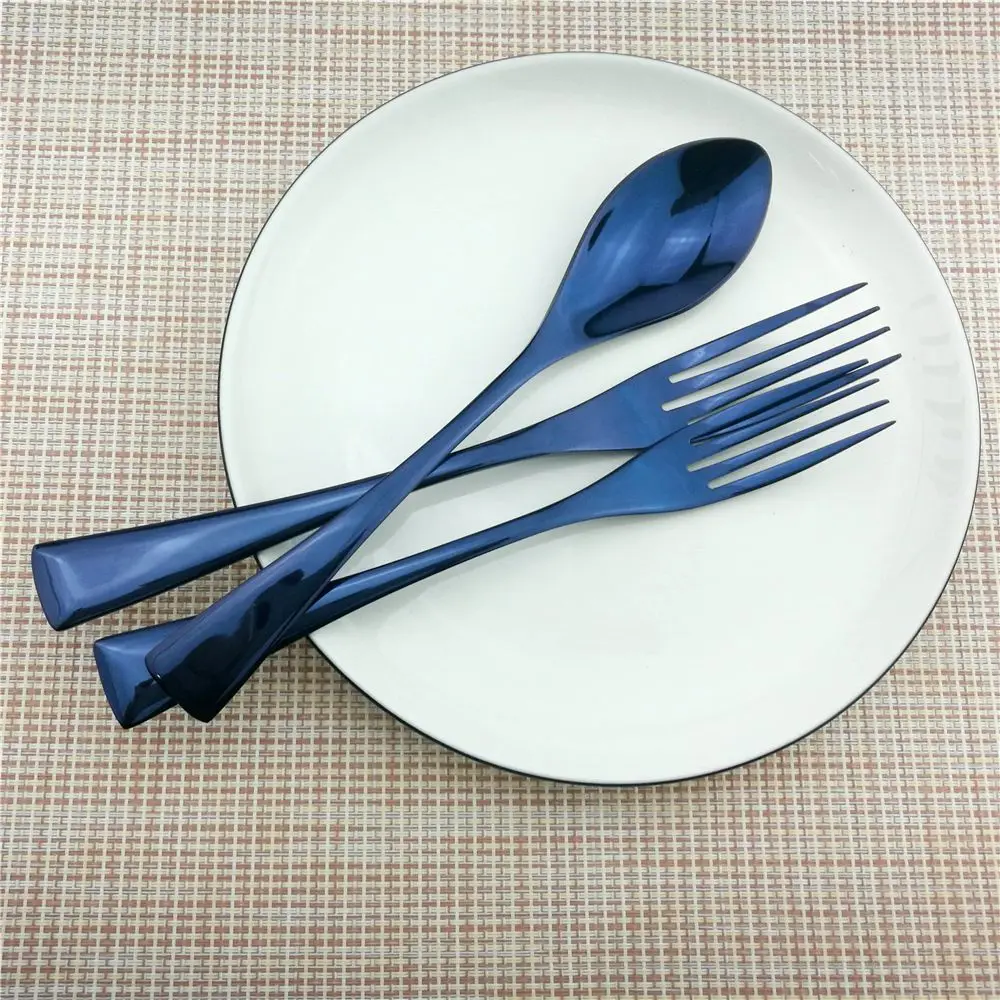 JASHII Creative Blue Dinnerware Set 18/10 Stainless Steel Cutlery Royal Fruit Salad Scoops Tableware Dinner 6Pcs/set | Дом и сад