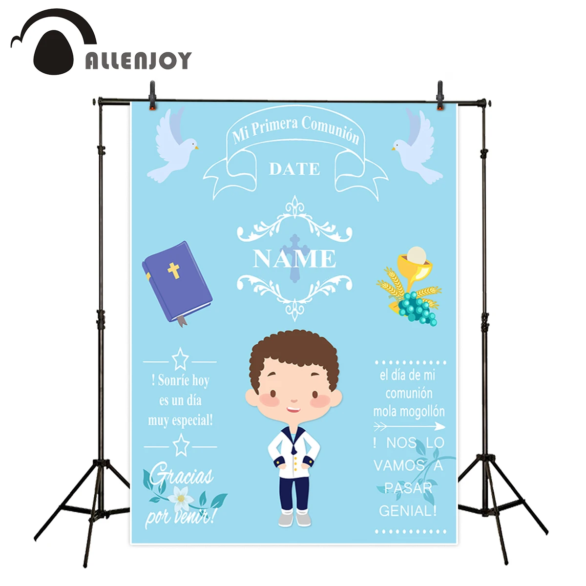 Фоны Allenjoy для студийной фотосъемки голубой малыш первый день Святого Причастия