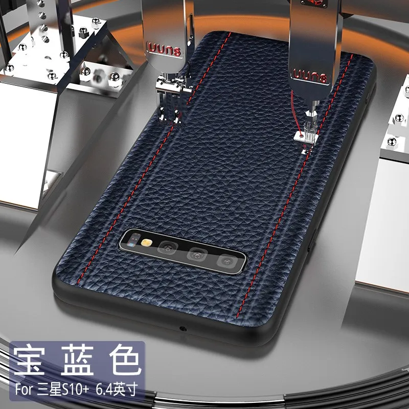 Роскошный чехол из натуральной кожи для samsung S10 PLUS S10 S10E S10Lite, полностью защитный чехол из воловьей кожи, адсорбционный магнит - Цвет: Blue S10PLUS