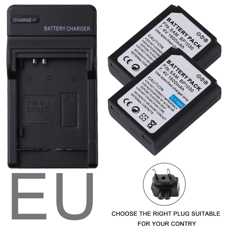 EU 2 шт. BP-1030 BP 1030 BP1030 Батарея+ Зарядное устройство для samsung NX200 NX210 NX300 NX500 NX1000 NX1100 NX-300M Батарея - Цвет: EU