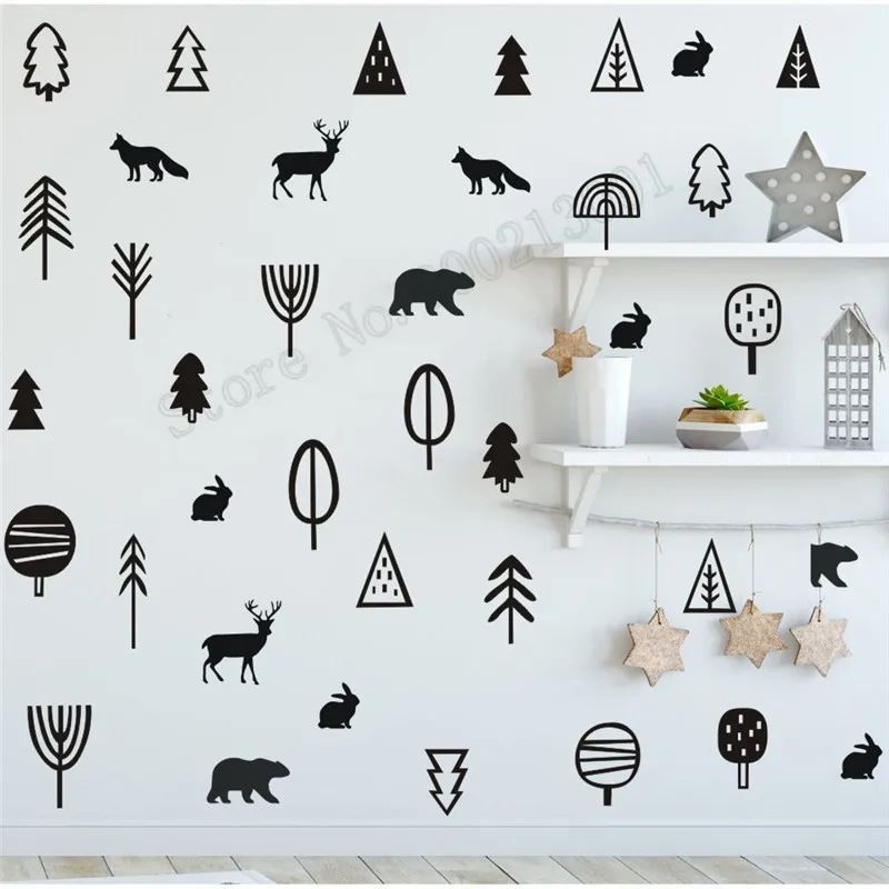 Украшение для комнаты виды животных и дерева лесной стикер на стену небольшой