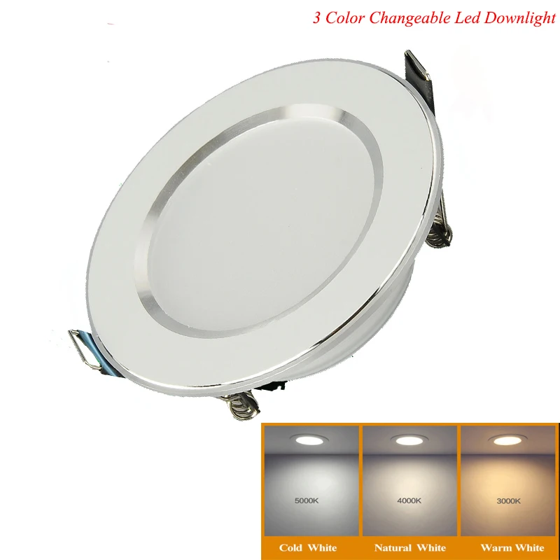

4pcs Changeable Led Downlight 5w 7w 9w Ceiling Recessed Light Silver Frame 3 Color Change Warm Nature Cool White AC220-240V