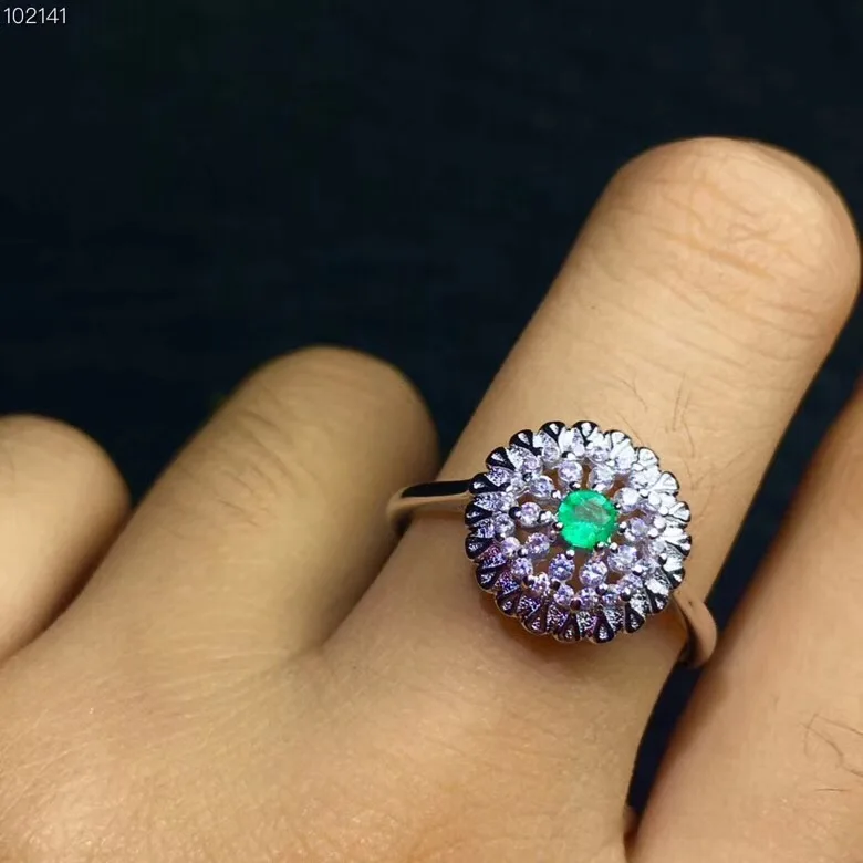 

Uloveido 925 Sterling Silver Natural Emerald Ring, Fashion Flower Design Green Gemstone Birthstone Rings for Women 20% FJ323