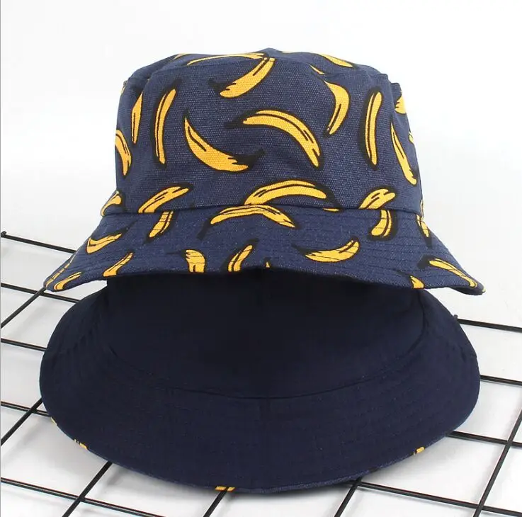 Summer 100% Cotton Bucket Hats Outdoor Unisex Casual Double Faced Wear Fisherman Caps Banana Printed Casquette | Аксессуары для