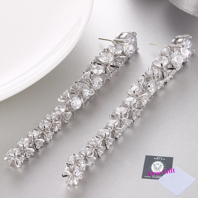 Брендовые Дизайнерские Длинные Роскошные висячие серьги с фианитами