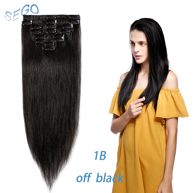 # 1B SEGO 1"-24" 110 г-170 г Прямой зажим синтетических Пряди человеческих волос для наращивания 8 шт./компл. волосы на клипсах с двойной прядкой из Non-Remy человеческих волос на зажимах - Цвет: # 1B