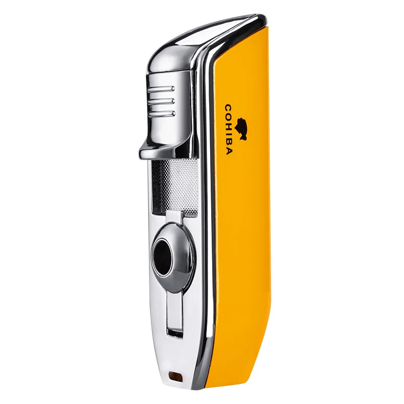 COHIBA металлическая ветрозащитная мини-карманная зажигалка для сигар 3 реактивного синего пламени зажигалки для сигарет с подарочной коробкой для сигарет с резцом
