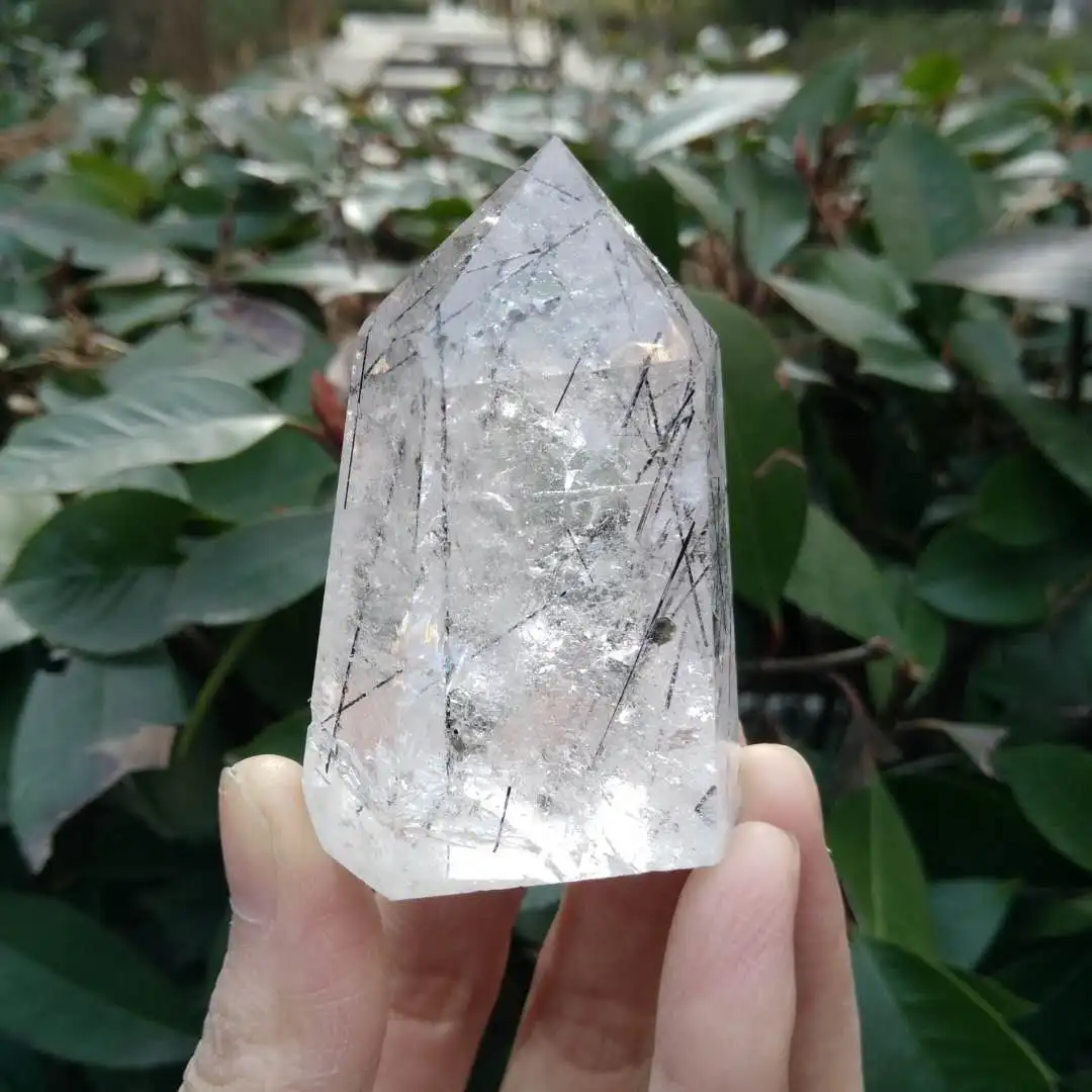 Кварцевая кристаллическая палочка черный рутилированный кристалл точечная