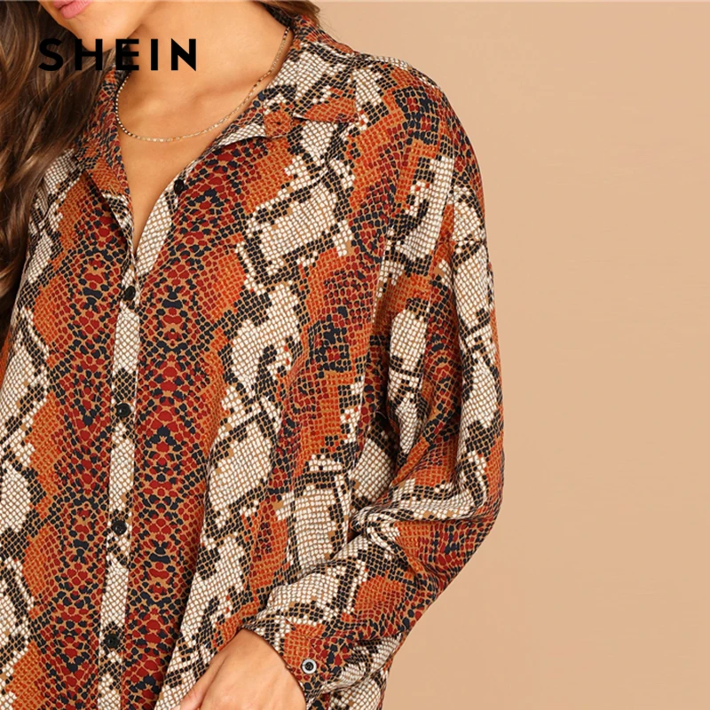 SHEIN Блуза С Змеиным Принтом, Рубашка С Длинным Рукавом И Животным Принтом