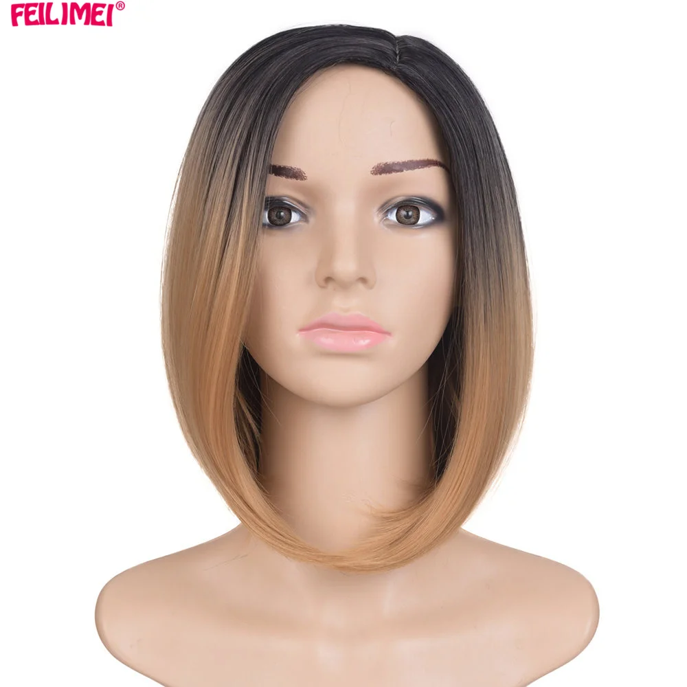 

Feilimei Ombre Blonde Wig Synthetic Hair Short Wigs for Black Women Bob Straight Hair