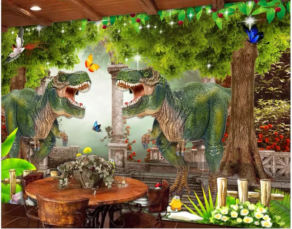 Настенные 3d фотообои WDBH на заказ динозавр природа Лес дерево пейзаж домашний