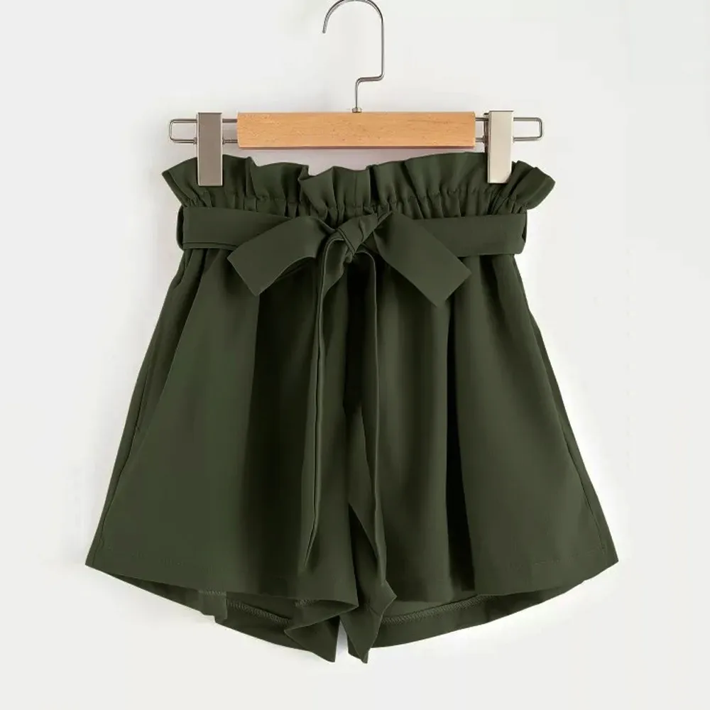 Женские шорты с высокой талией однотонные повседневные в стиле ретро эластичным