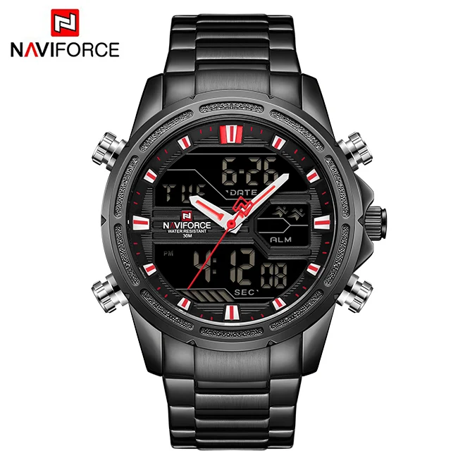 NAVIFORCE Роскошные Мужские Аналоговые Кварцевые спортивные часы Модные Военные уличные водонепроницаемые Chrono EL с подсветкой цифровые наручные часы 9138 - Цвет: BBR