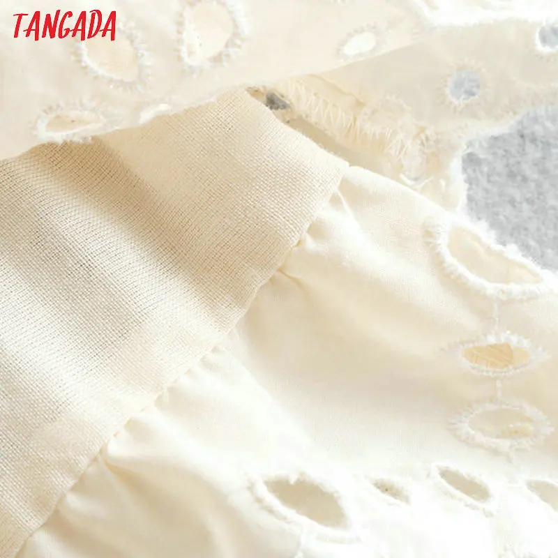 Tangada летняя юбка бежевая юбка короткая юбка кружевная юбка ришелье юбка с перфорацией юбка со складками юбка плиссе юбка с кружевом юбка с воланами романтичный стиль CE99