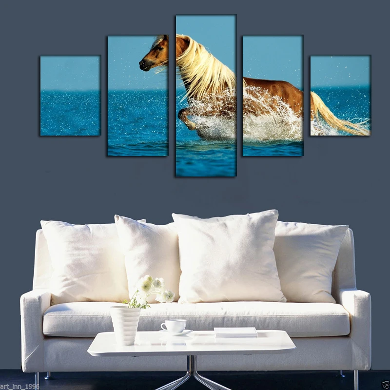 Картина маслом лошади водной спрей прогулка небо море картина для дома Настенная