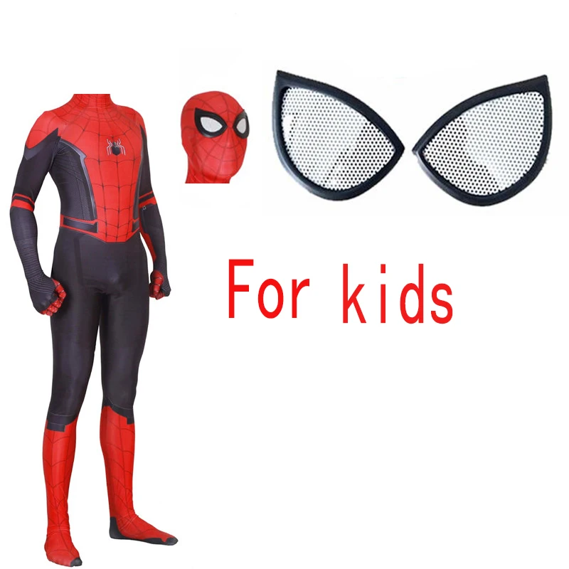 Removable mask kids Взрослые дети паук вдали от дома Питер Паркер маска для косплея супергероя Zentai боди Хэллоуин костюм мужчины - Цвет: Removable mask kids