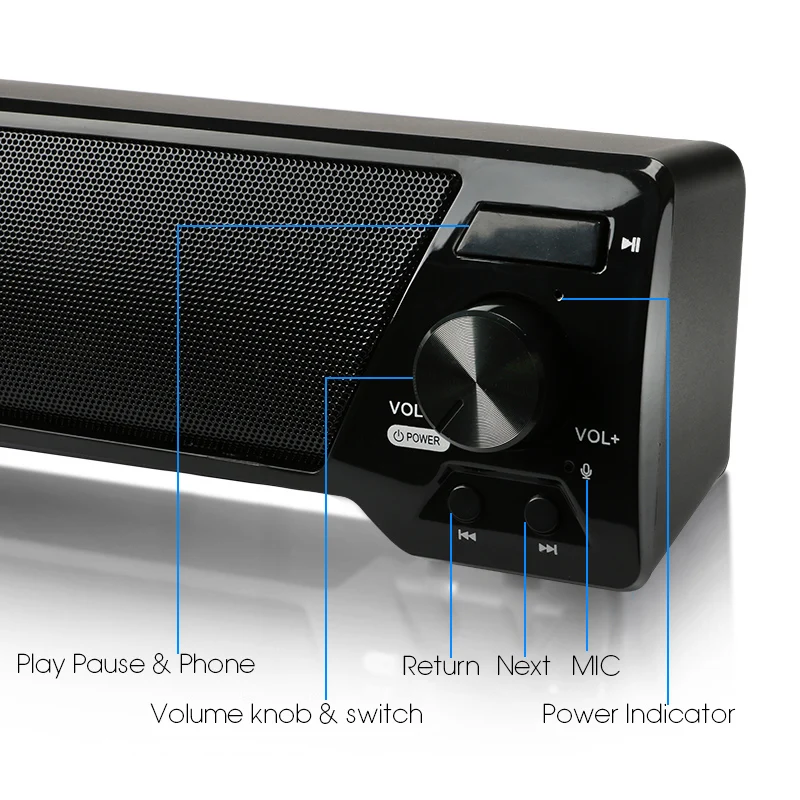 Toproad Беспроводной Bluetooth Динамик Саундбар HiFi сабвуфер бумбокс стерео TF м MIC Hands-Free