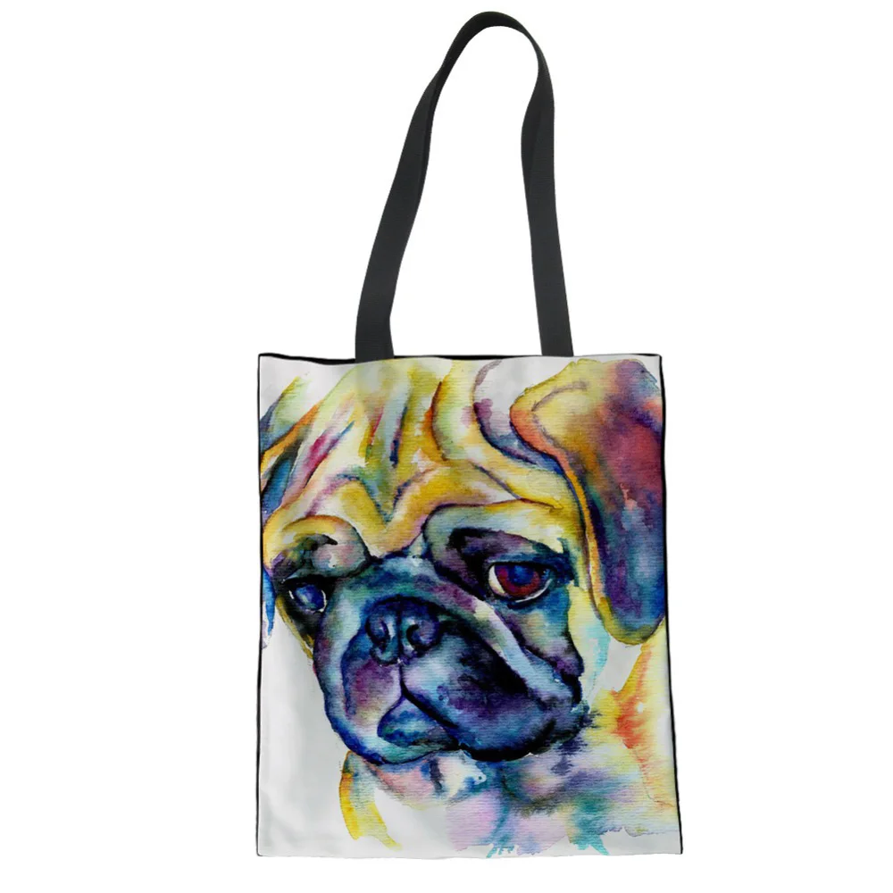 WHEREISART Женская Холщовая Сумка для покупок с принтом французского бульдога