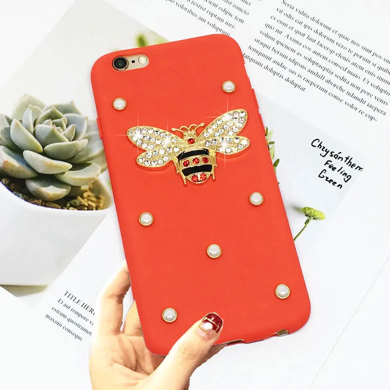 Luxury 3D Metal Bee Pearl Bling Silicone Soft Phone Case for Samsung Galaxy S10 Lite S8 S9 Plus S6 S7 edge Note 8/9 Cover Funda |